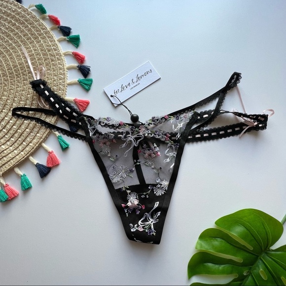 For Love And Lemons Angelica Thong Panty Black XXS NEW